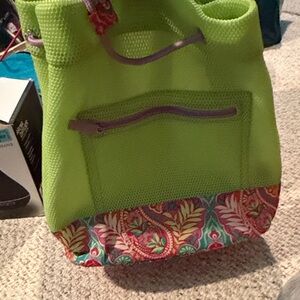 Vera Bradley Lime Green Mesh Tote with Floral Printed Base